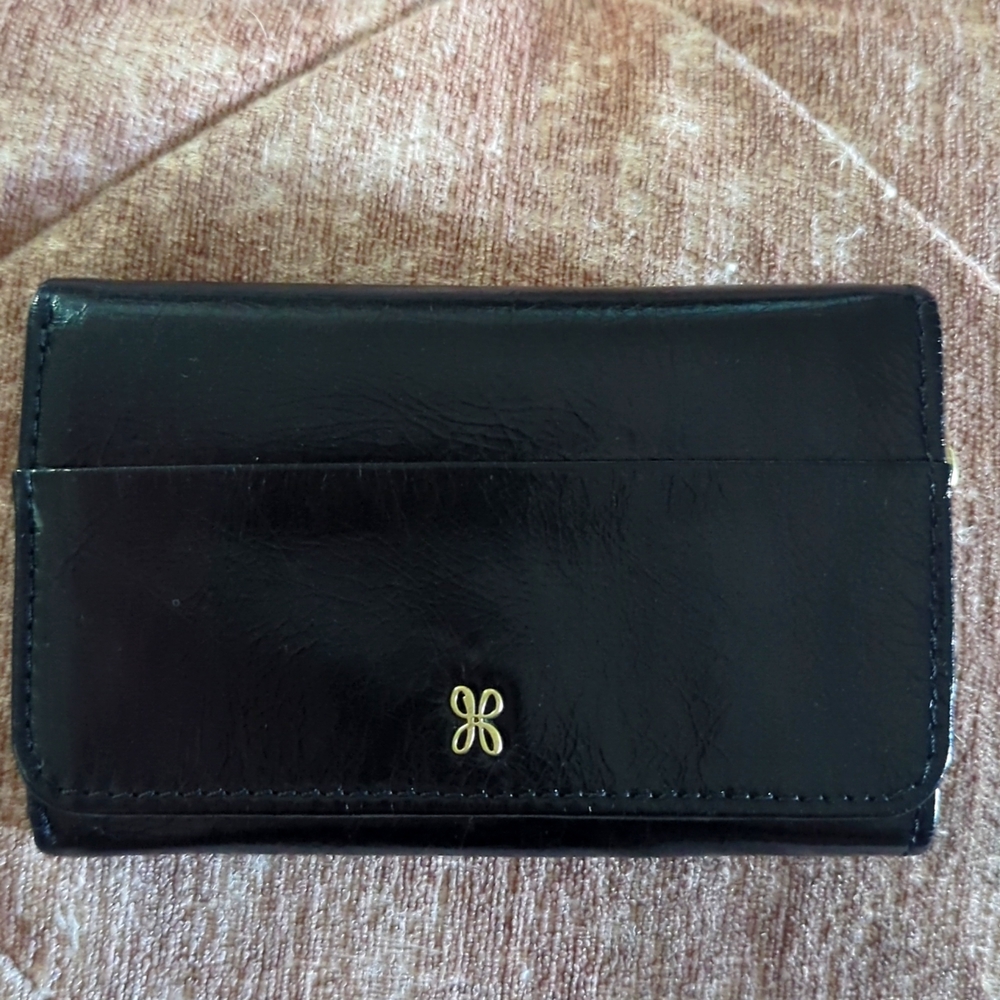 Black Polished Leather Women's Trifold Wallet by Hobo